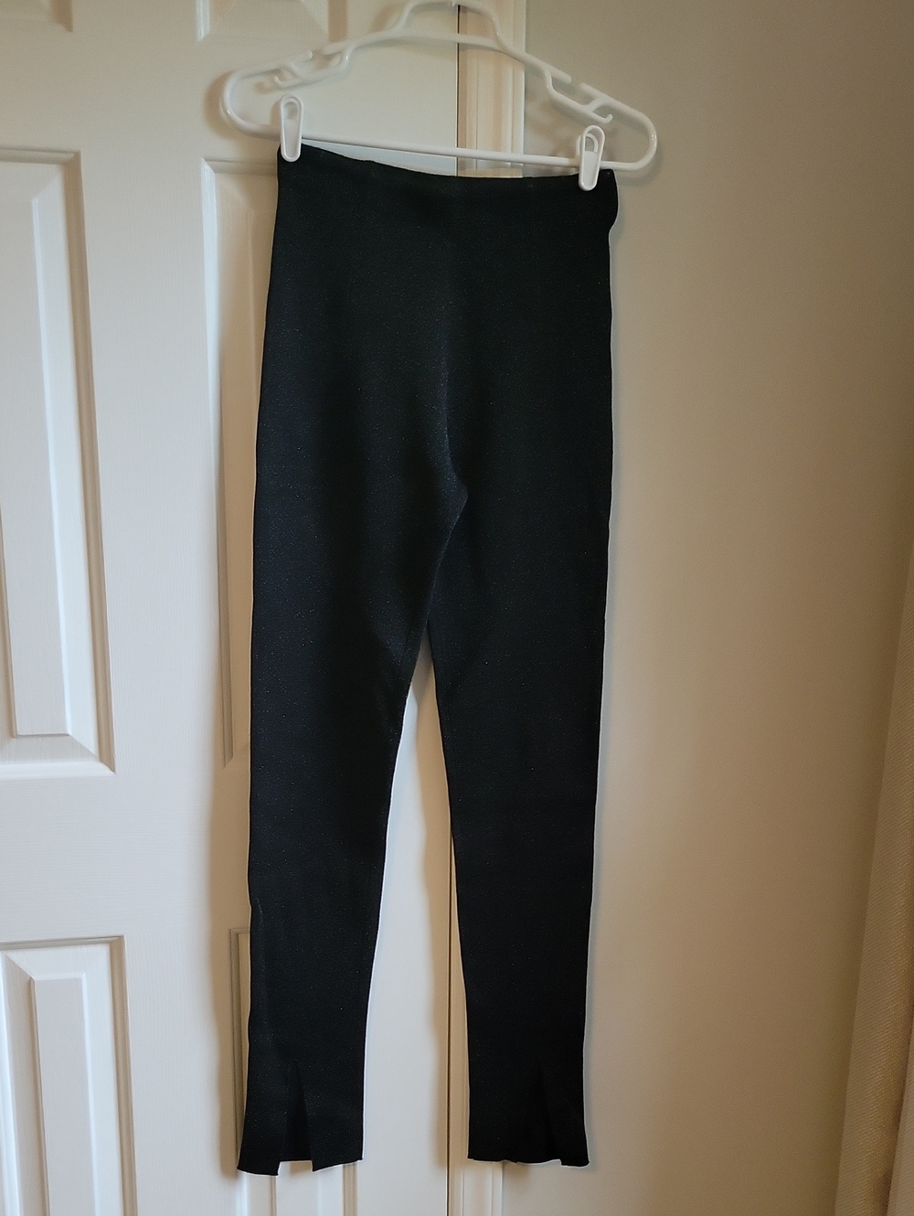 Zara Black Knit Leggings with Subtle Shine and Ankle Slit